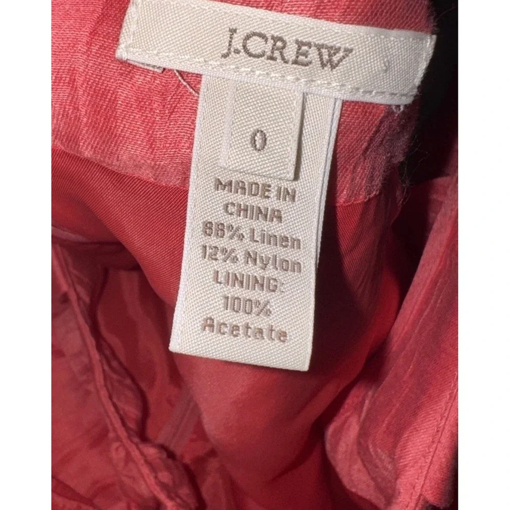 J Crew Womens Coral Pink Ruffle Sleeveless Dress Sz 0 Linen Blend